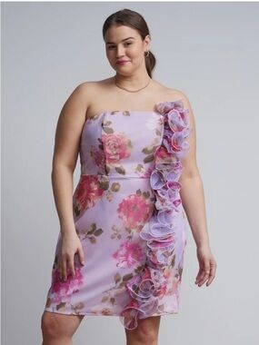 New York & Company Dress Womens Plus Sz 3X Purple Floral Organza Ruffled New